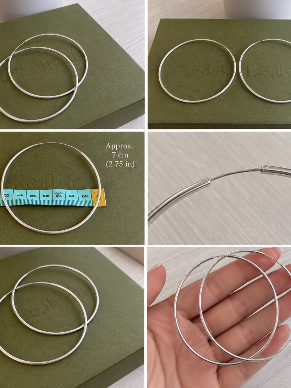 Real Silver Large Hoop Earrings – Approx. 7 cm
